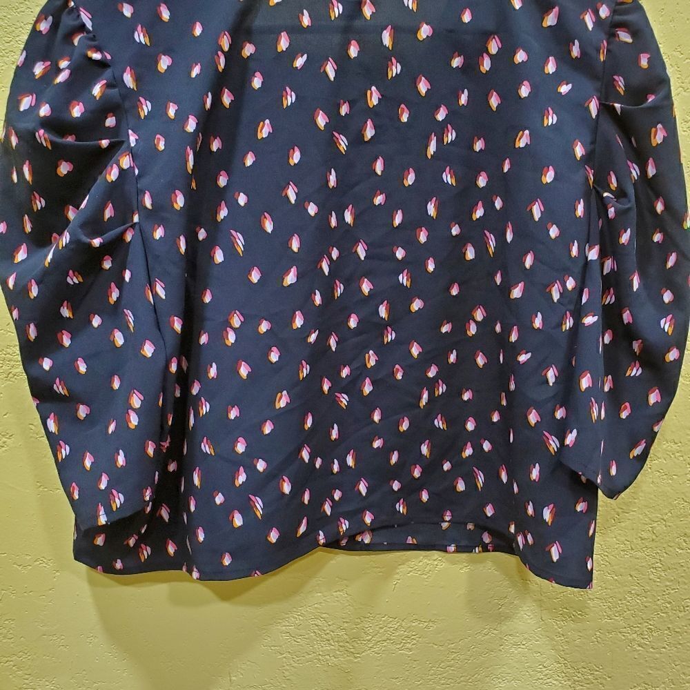 Free Press NWT Puff Sleeve Floral Crop Top XXL Black Pink - Picture 9 of 9